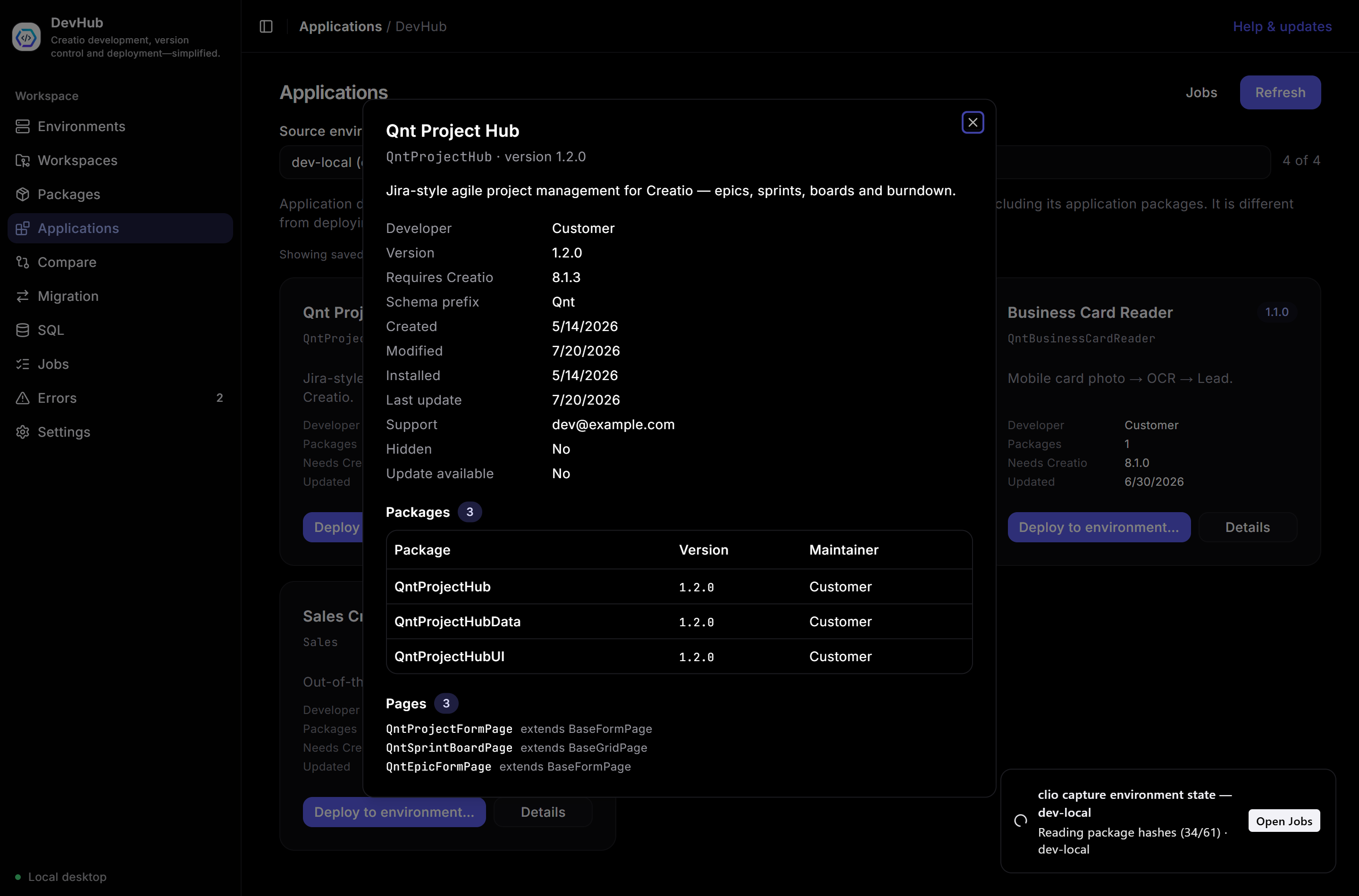 Application details dialog