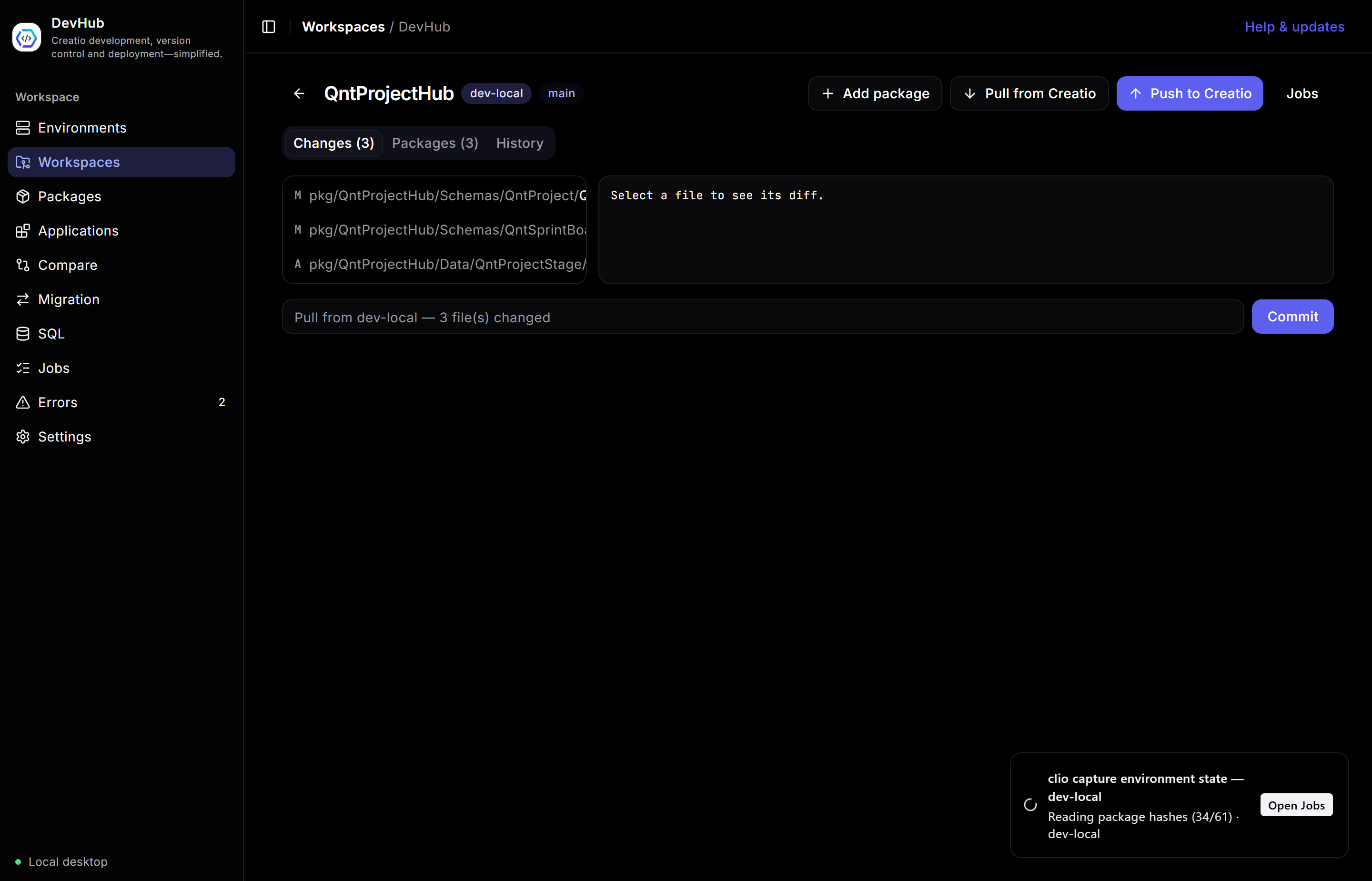 Workspace detail, Changes tab