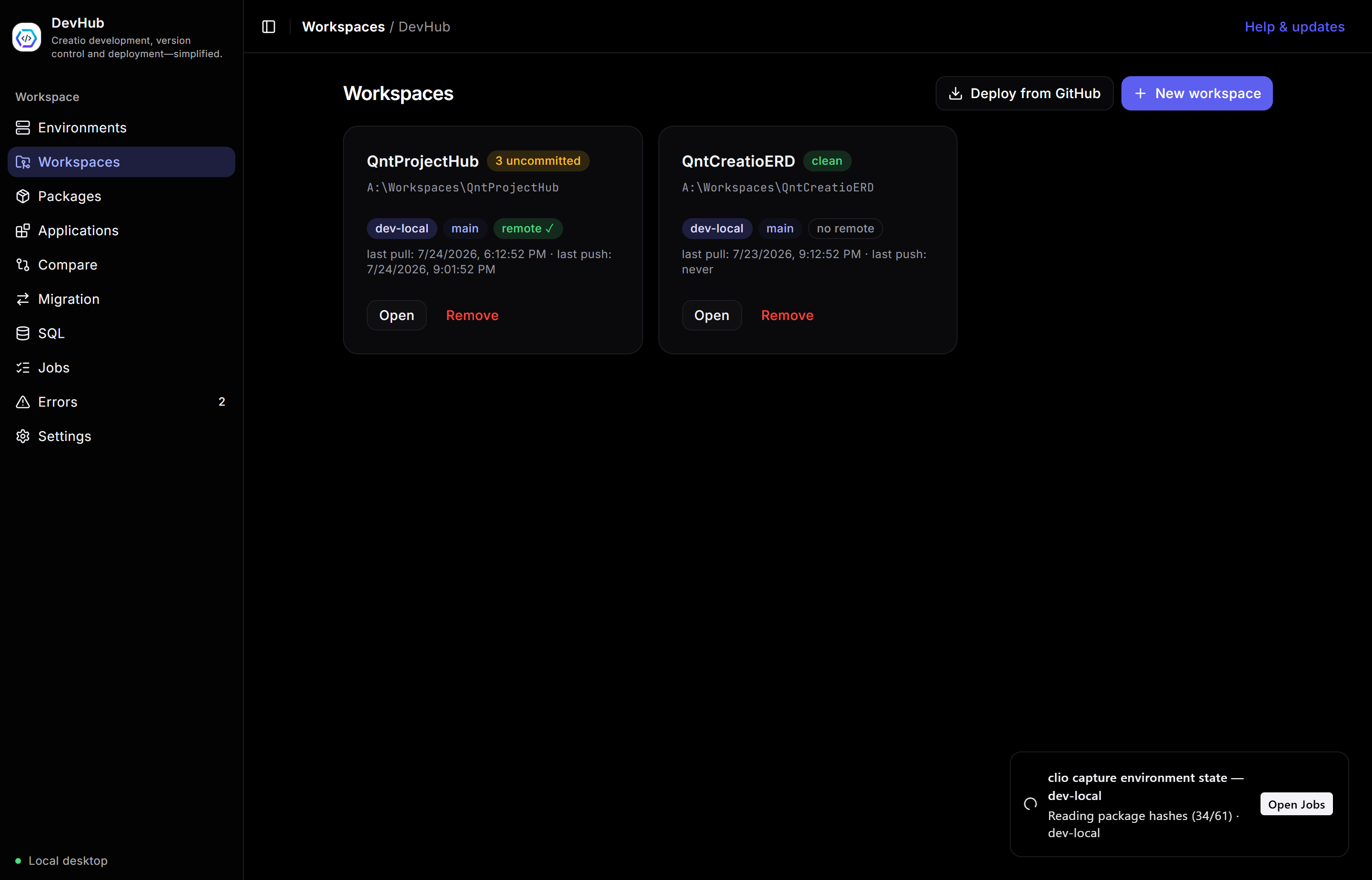 Workspaces list